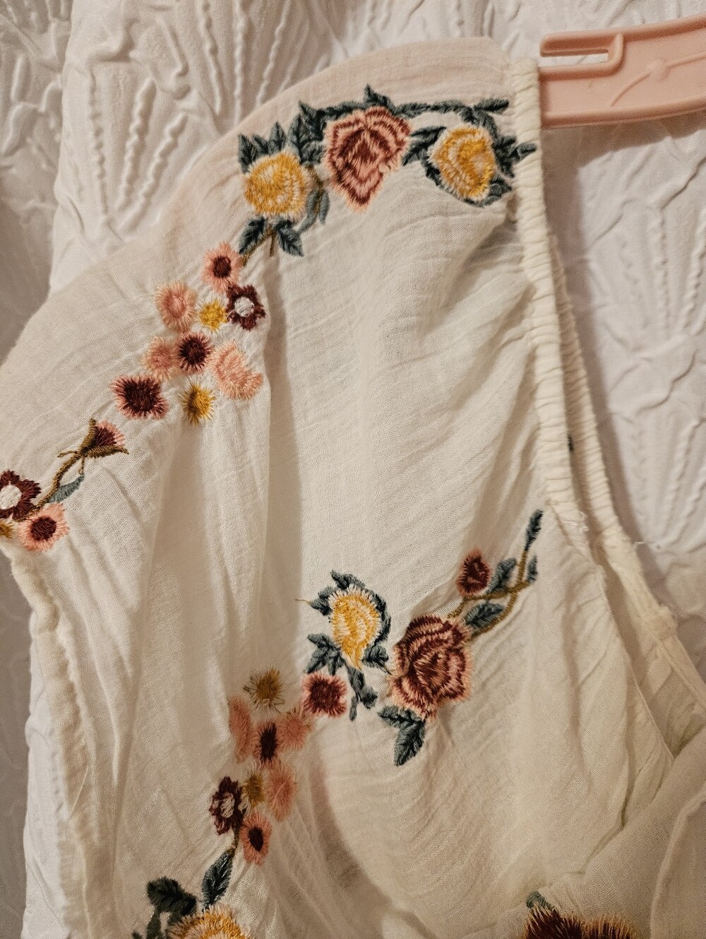 Embroidered Ivory Floral Peasant Top - Picture 6 of 12